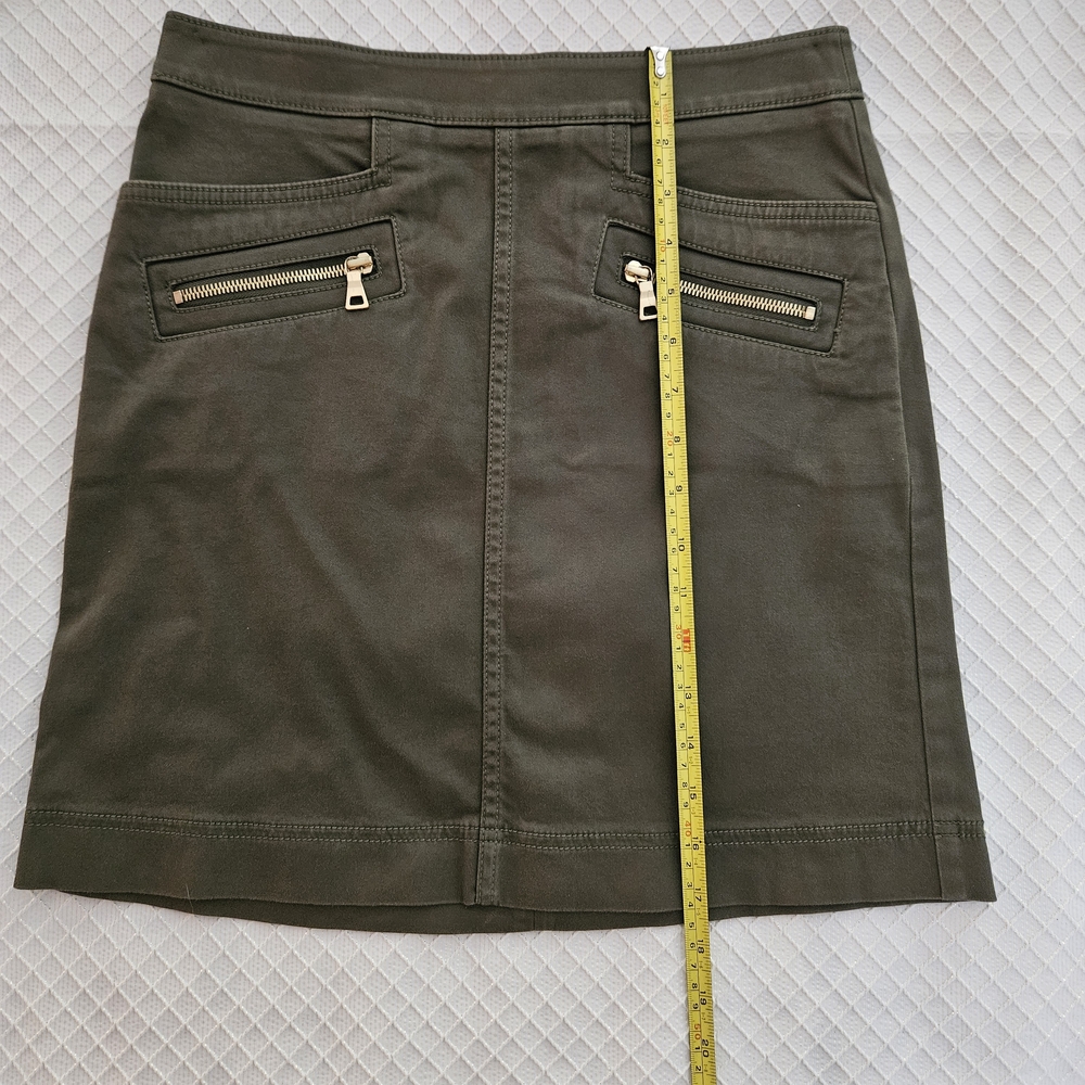 LOFT Petite Olive Green Mini Skirt with Gold Zipper Details - Picture 9 of 9
